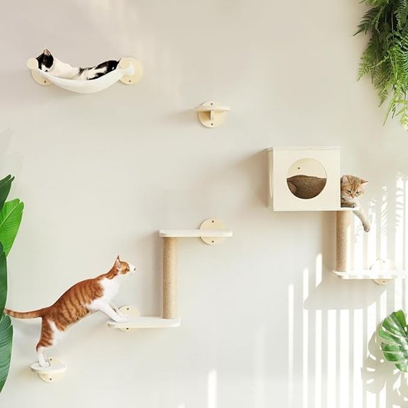 FUKUMARU 5-Piece Cat Wall Shelves Set (Beige)