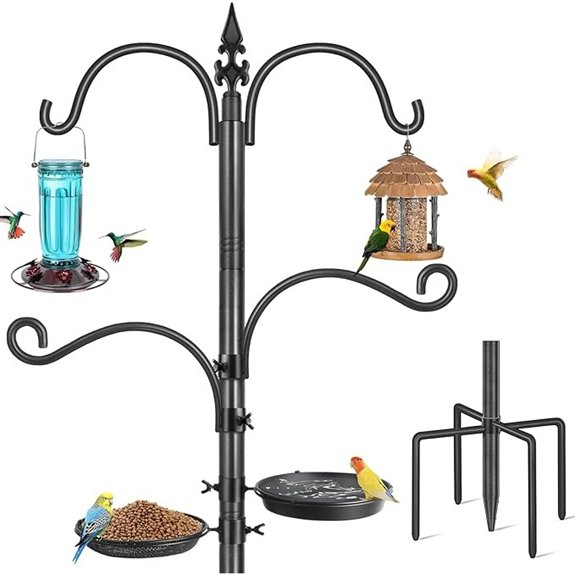 Bird Feeding Station 4-Hook Pole with Bath