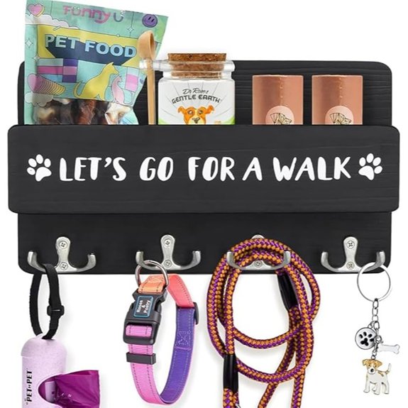 Wood Wall Dog Leash and Key Holder (Black)