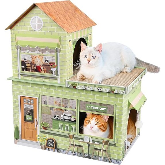 Cafe-Themed Cardboard Cat House with Scratching Pads
