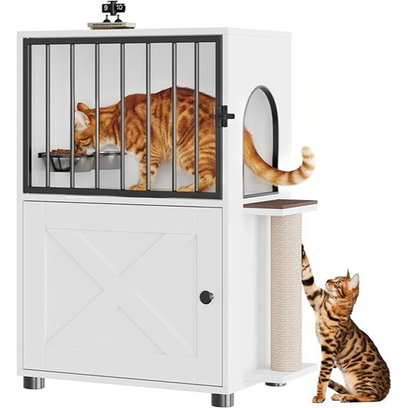 Cat Feeding Station with Scratching Post and Storage