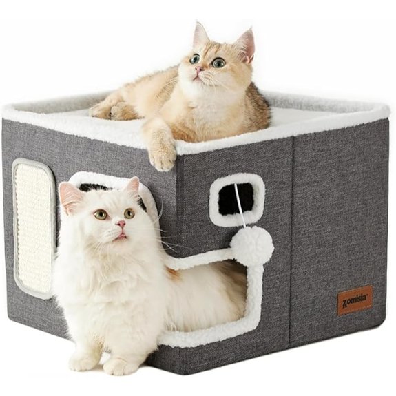 Foldable Grey Indoor Cat House with Scratch Pad