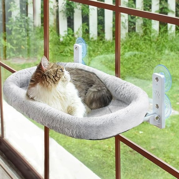 AMOSIJOY Cordless Cat Window Perch Hammock (Large Gray)