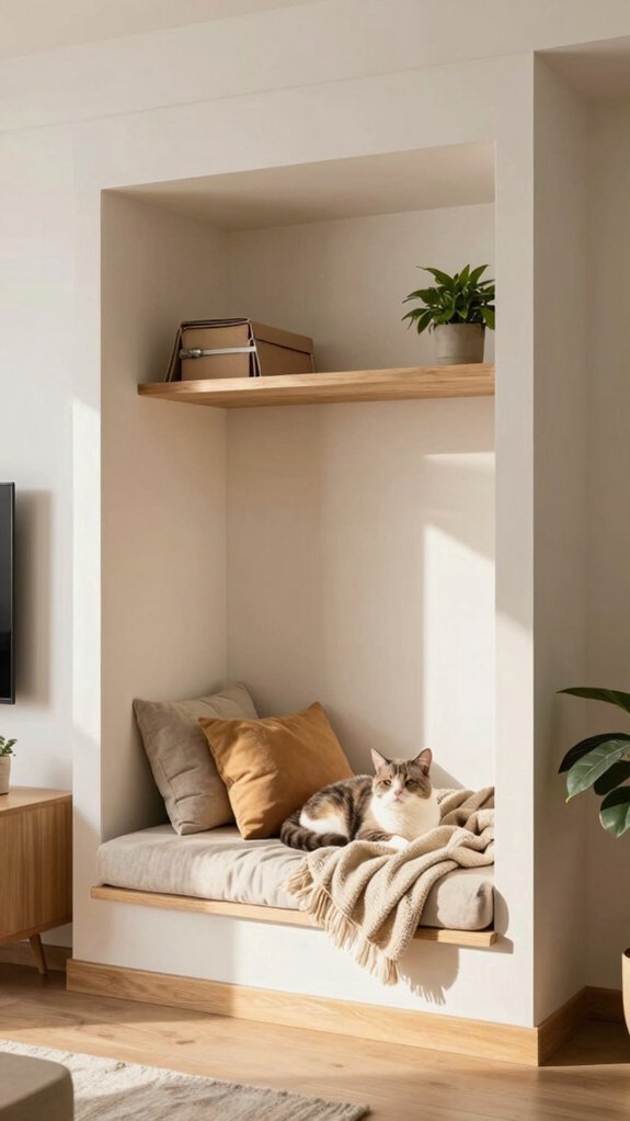 cozy built in cat nook