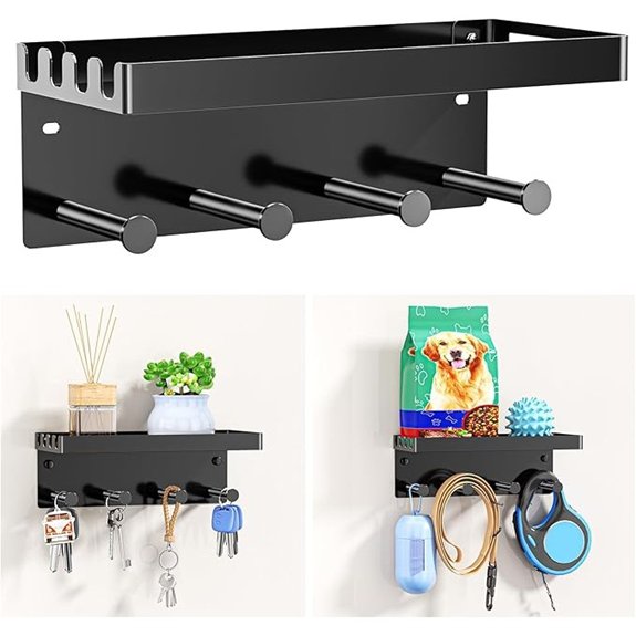 Dog Leash and Key Wall Mount Organizer (Black)