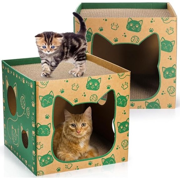2-Pack Cardboard Cat Houses with Scratching Pads