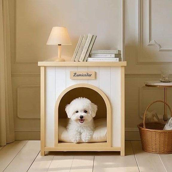 Luxury Solid Cedar Dog House - Cream & White