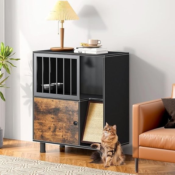 Dog-Proof Elevated Cat Feeding Station with Scratching Board