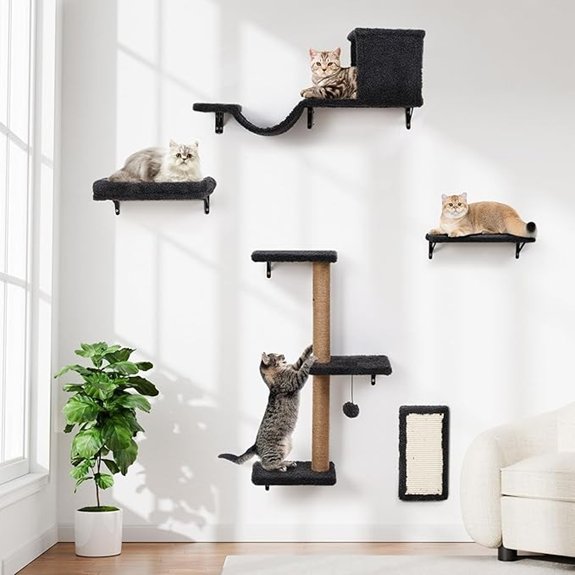 5-in-1 Wall-Mounted Cat Shelves (Gray Natural Wood)