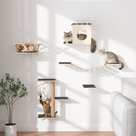 5-in-1 Gray Wall-Mounted Cat Shelves Set