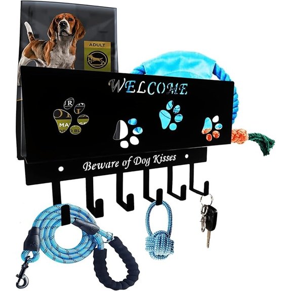 Wall-Mounted Dog Leash Key & Mail Organizer with Hooks