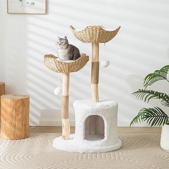 Modern Wooden Cat Tree 46.5 Luxury Condo