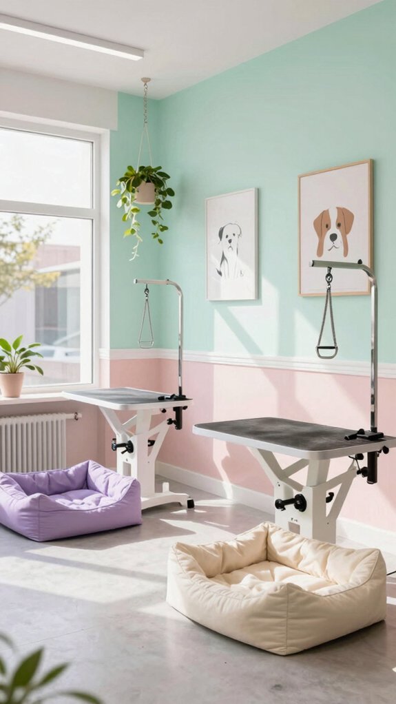 pastel themed pet salon design