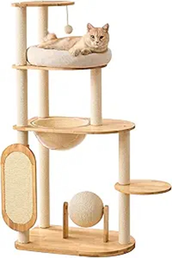 Modern Solid Rubber Wood Cat Tree Tower with Toys