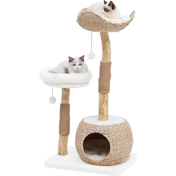 Modern Real Wood Cat Tree Tower with Scratcher