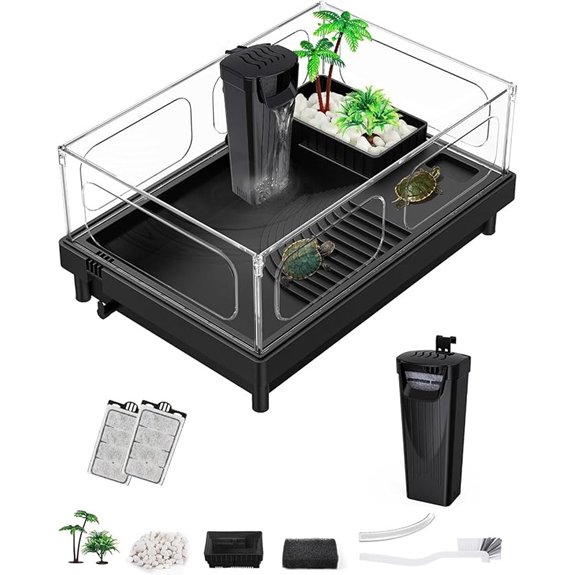 Small Turtle Aquarium Terrarium with Basking Platform (Black+Filter)