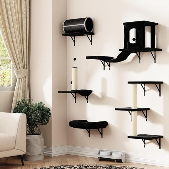 7-in-1 Wall-Mounted Cat Climber Set (Black)