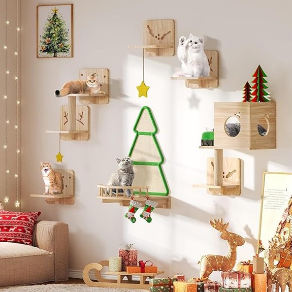 Solid Wood 15-in-1 Wall-Mounted Cat Furniture Set
