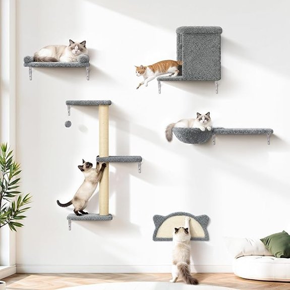 5-in-1 Wall-Mounted Cat Climbing Shelves (Light Gray)