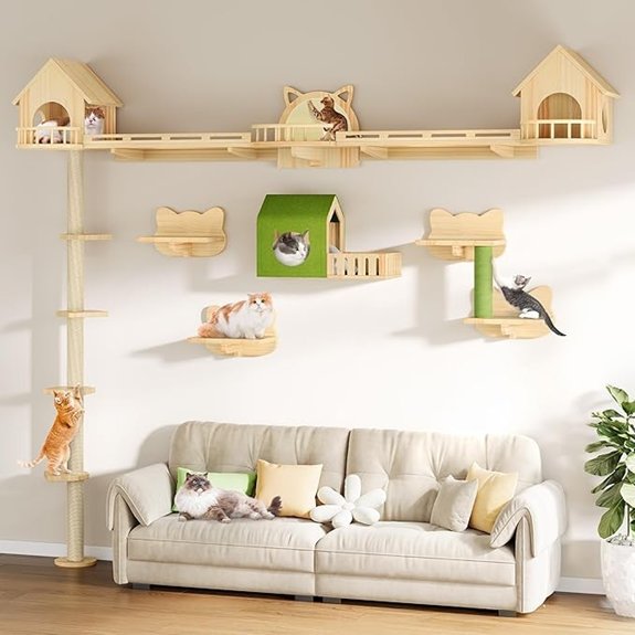DWVO Solid Wood Wall-Mounted Cat Shelves & Tower