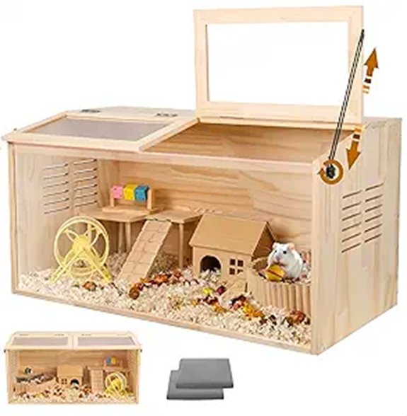 Wooden Hamster Habitat with Openable Top and Doors