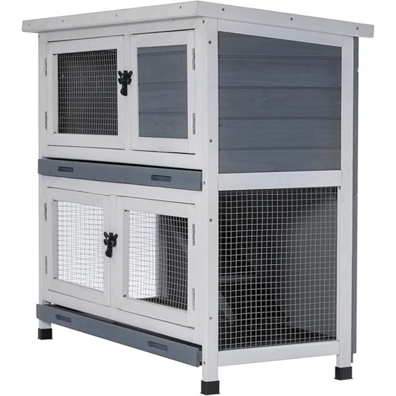 2-Story Solid Wood Rabbit Hutch with Removable Tray