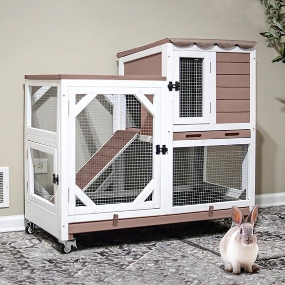 Gutinneen 2-Story Wooden Rabbit Hutch with Wheels