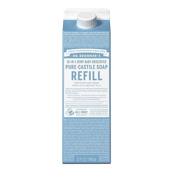 Dr. Bronner's Baby Unscented Castile Liquid Soap (32oz)