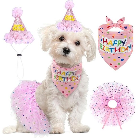 SCENEREAL Dog Birthday Outfit Set with Pink Tutu