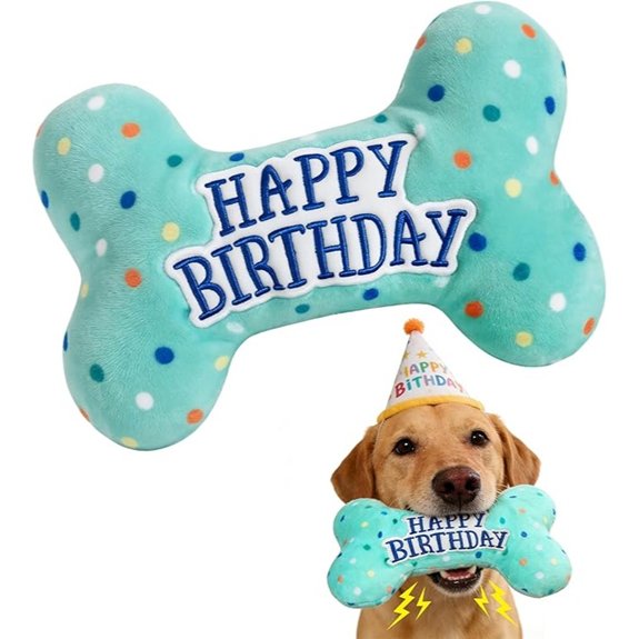 Prime Pets Plush Squeaky Birthday Dog Bone Toy