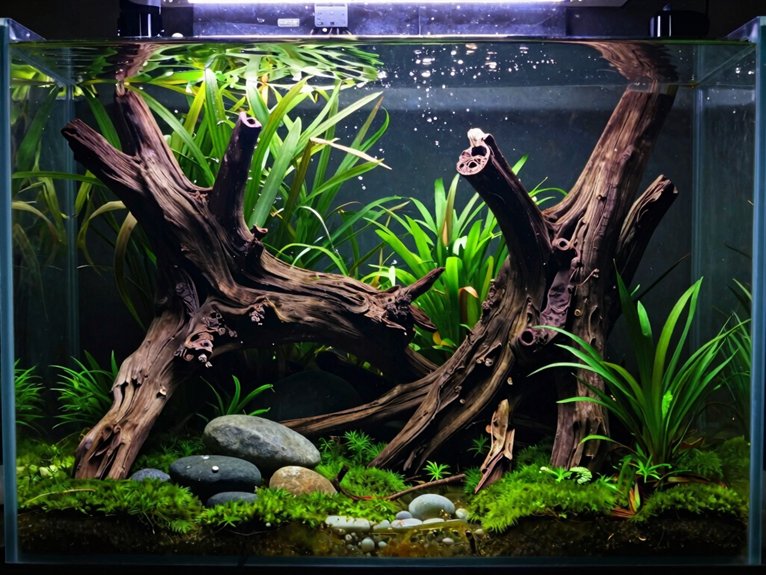 anchored driftwood moss canopy