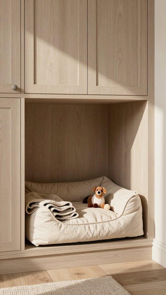 built in cabinet dog nook