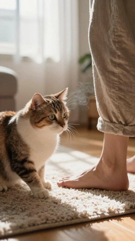 cat follows for safety