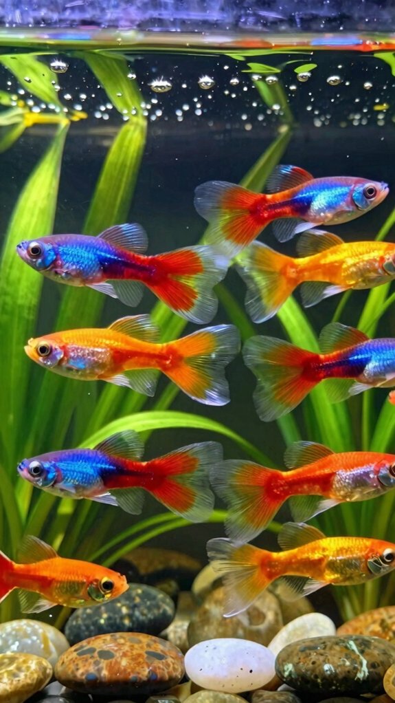 colorful lively guppy tank