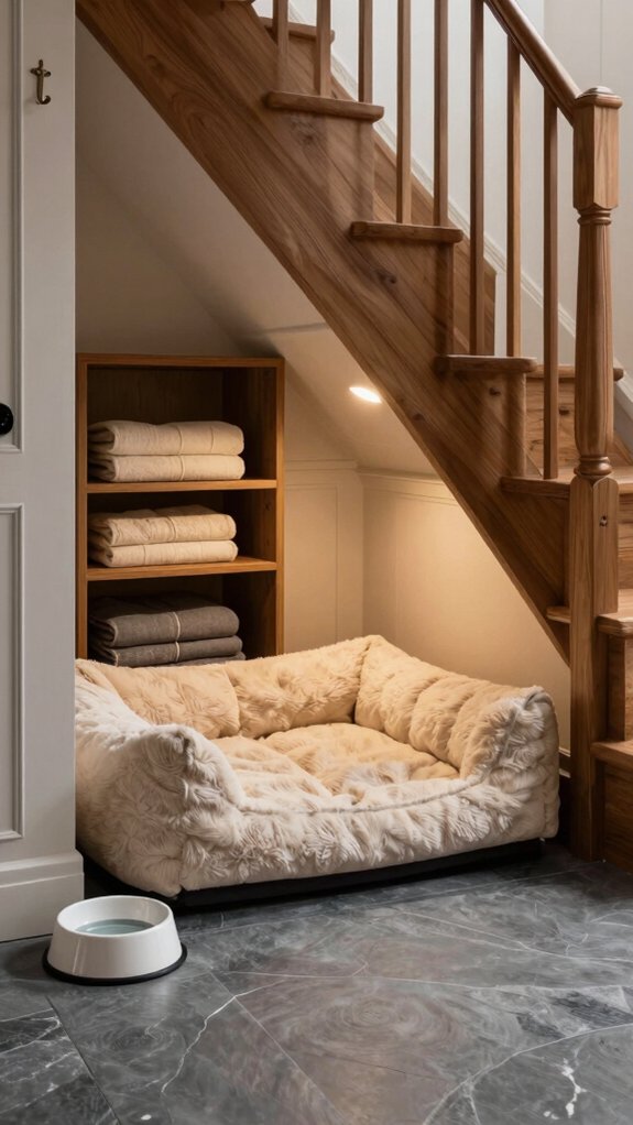 cozy under stairs dog nook