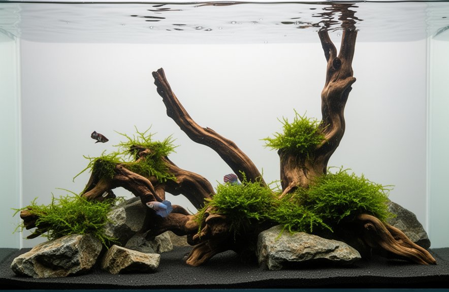 driftwood and moss betta aquascape