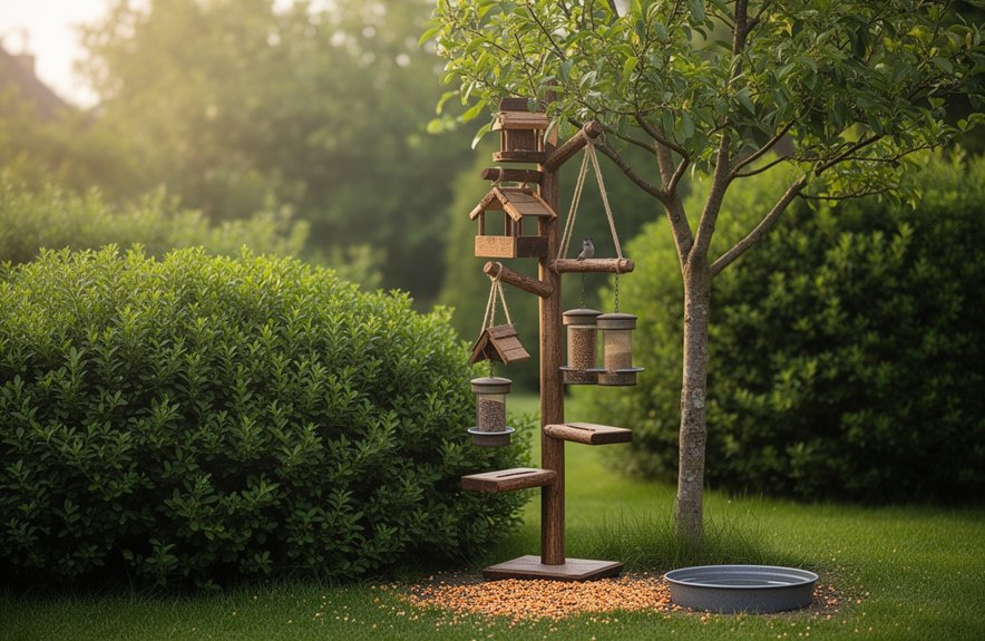 feeder near shrub cover