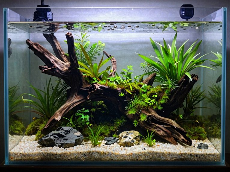 low maintenance moss driftwood aquascape