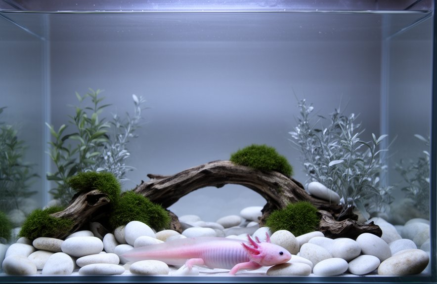 moonlit cool toned axolotl aquascape