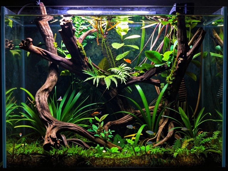 overgrown layered planted aquascape