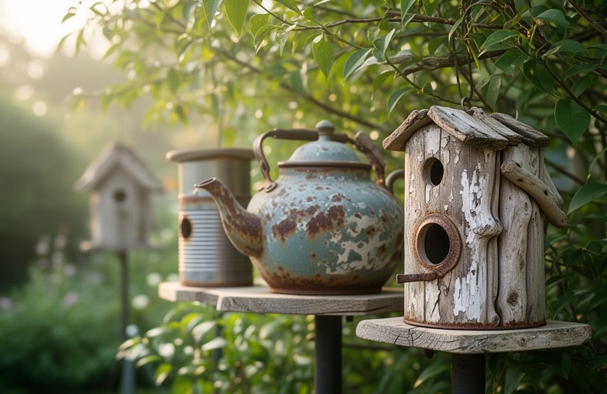 quirky upcycled birdhouse details