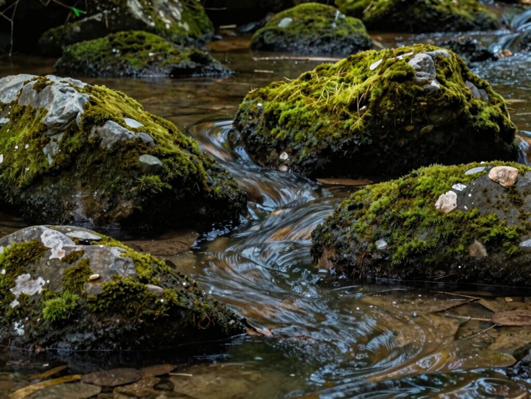 soft mossy riverbank stones
