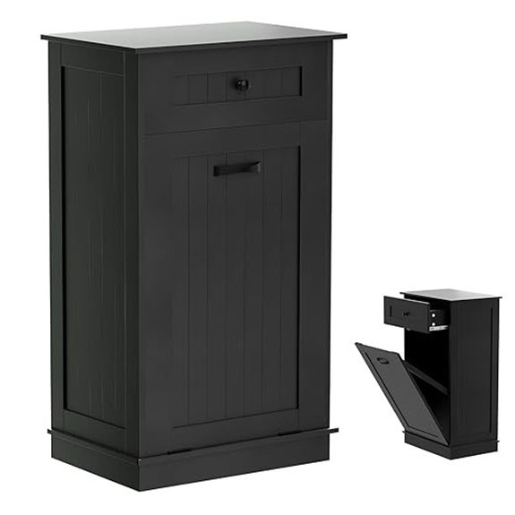 Wooden Tilt-Out Trash Cabinet with Laundry Hamper