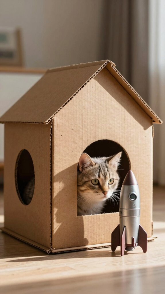 cardboard rocket house with portholes