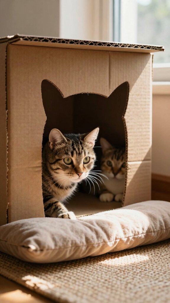 cozy hidden cardboard cat den